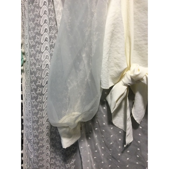 Forever 21 Ivory Tie Front Top Sheer Puff Sleeves Blouse Party Crop size M - Picture 6 of 8